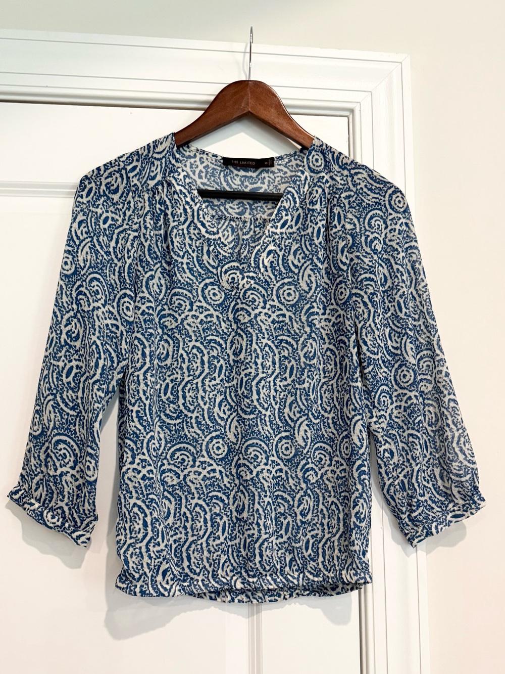 The Limited Blue Paisley V-Neck Blouse